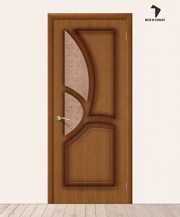 Межкомнатная шпонированная дверь Греция со стеклом Орех файн-лайн 600х2000 мм