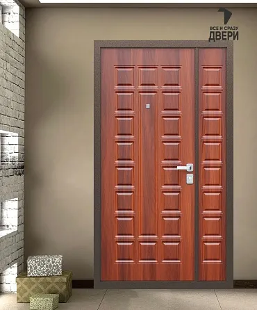 Входная стальная дверь "Двустворчатая NEW" (Заказная модель) - Медный антик/Орех итальянский