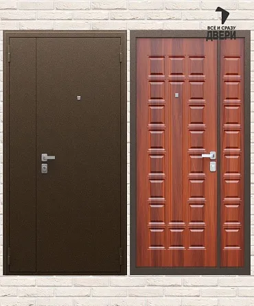 Входная стальная дверь "Двустворчатая NEW" (Заказная модель) - Медный антик/Орех итальянский 205х120 Правая
