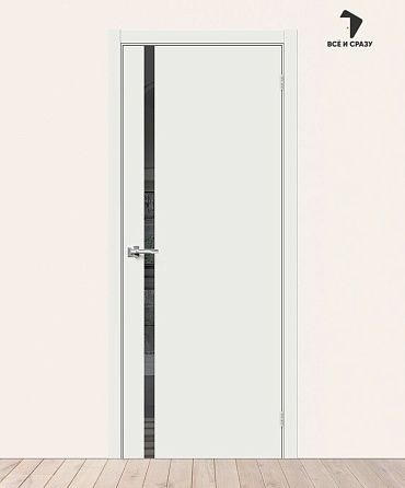 Межкомнатная дверь Эмалит Браво-1.55.П White Matt/Mirox Grey 600х2000 мм