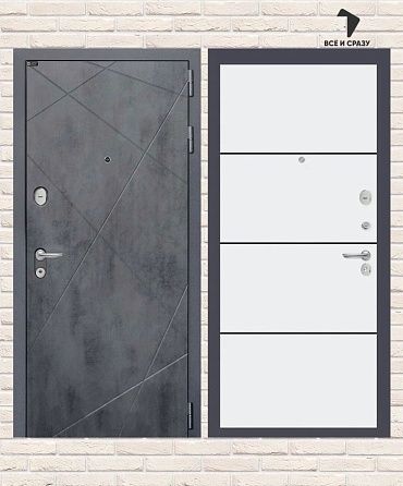 Входная дверь LOFT 25 — Белый софт, черный молдинг 205х88 Левая
