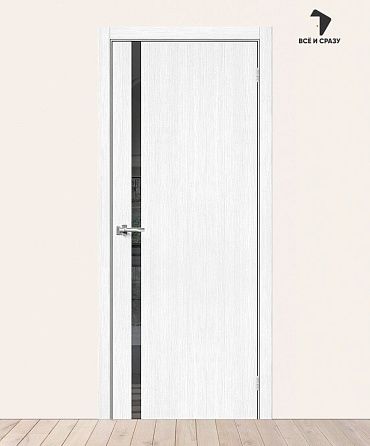 Межкомнатная дверь с экошпоном Браво-1.55 Snow Melinga/Mirox Grey 600х2000 мм