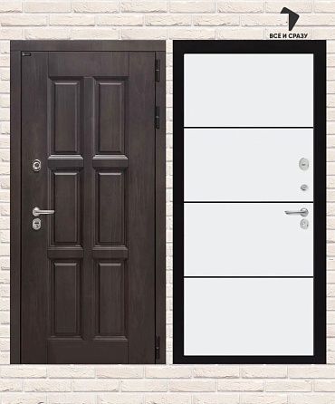 Входная дверь ТЕРМО ЛОНДОН 25 — Белый софт, черный молдинг 205х88 Левая