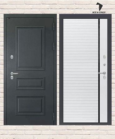 Входная дверь ТЕРМО ATLANTIC 22 — Белый софт, черная вставка 205х88 Левая