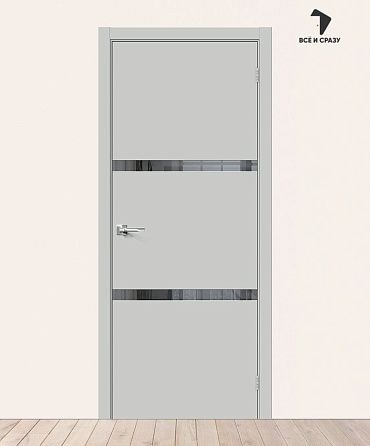 Межкомнатная дверь Эмалит Браво-2.55.П Grey Matt/Mirox Grey 600х2000 мм