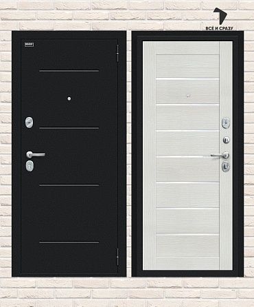 Металлическая дверь Техно Букле чёрное/Bianco Veralinga 205х86 Левая