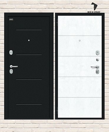 Металлическая дверь Граффити-1 Инсайд Букле чёрное/Snow Art 205х86 Левая