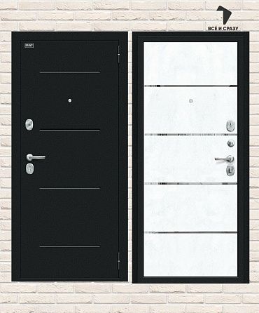 Металлическая дверь Лайн Букле черное/Snow Art 205х86 Левая