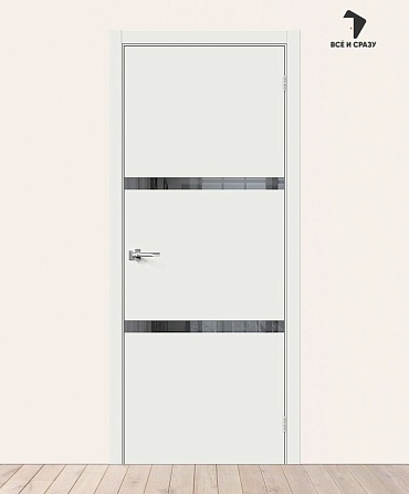 Межкомнатная дверь Эмалит Браво-2.55.П White Matt/Mirox Grey 600х2000 мм