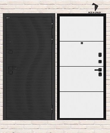 Входная дверь ВУЛКАНО 25 — Белый софт, черный молдинг 205х88 Левая