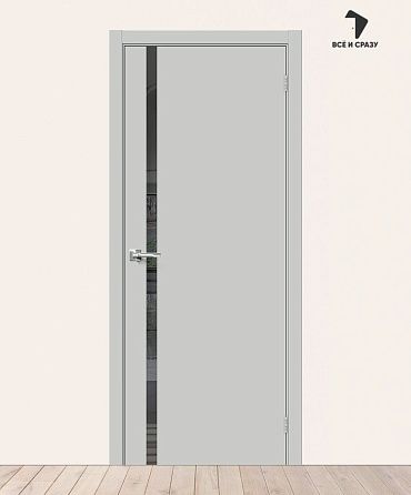 Межкомнатная дверь Эмалит Браво-1.55.П Grey Matt/Mirox Grey 600х2000 мм
