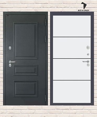 Входная дверь ТЕРМО ATLANTIC 25 — Белый софт, черный молдинг 205х88 Левая