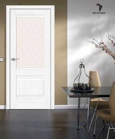 Межкомнатная дверь с экошпоном Прима-3 Snow Melinga/White Сrystal