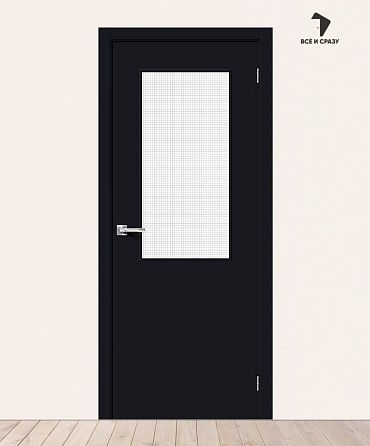 Межкомнатная дверь с покрытием винил Браво-7 Total Black/Wired Glass 12,5 400х2000 мм